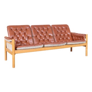 Scandinavian Modern Tufted Leather 'Irevik' Sofa by Kjell Nordin for Ikea, 1980s For Sale