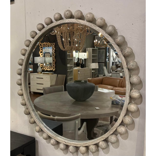 Contemporary Organic Modern Aged Ivory Finished Wood Bal Cyra Wall Mirror For Sale - Image 3 of 5