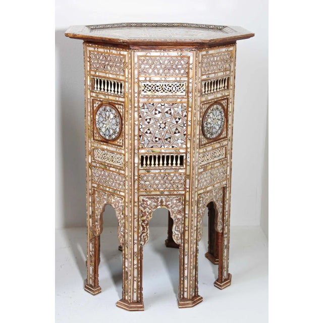 Moorish Middle Eastern Large Pedestal Tables Inlaid with Shell, 19th Century - a Pair For Sale - Image 9 of 13