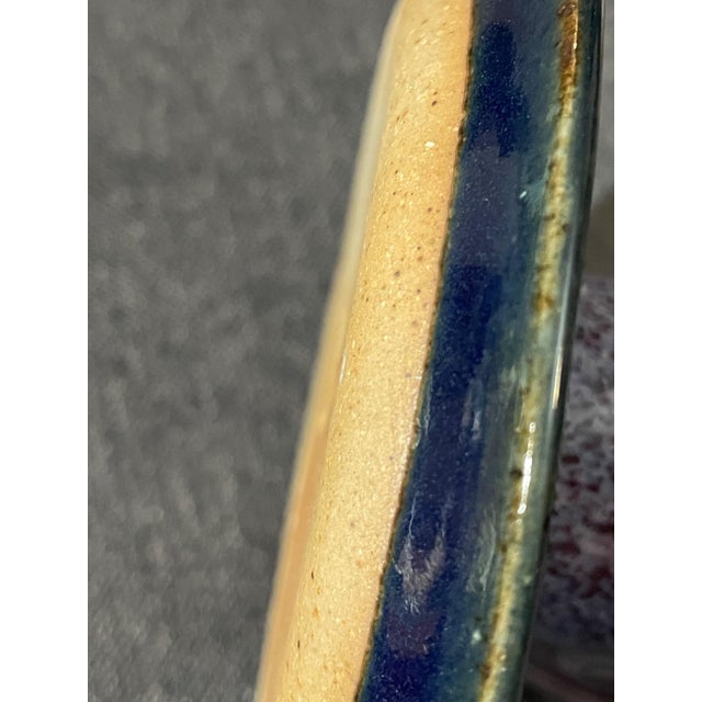 1990s Signed Bay Pottery Sculptural Candlestick Holder With Purple & Blue Reactive Glaze For Sale - Image 5 of 9