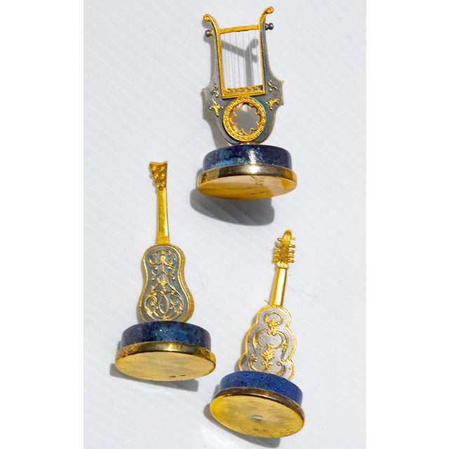 12 Italian Gilt Silver and Lapis String Instrument Place Card Holders Angeletti For Sale - Image 10 of 12