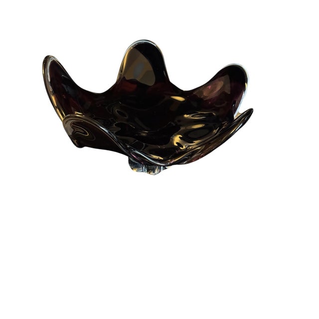 Mid 20th Century Josef Hospodka Chribska Glassworks, Czech Purple Flower Footed Glass Dish For Sale - Image 10 of 17