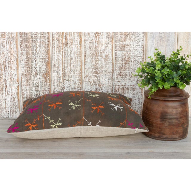 Textile Asvi Antique Indian Folk Lumbar Pillow For Sale - Image 7 of 10