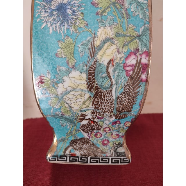 Chinese Ceramic Vase Qing Dynasty Qianlong Marked Blue Ground Famille Rose Porcelain Square Vase Hand Painted Flowers and Birds Pattern For Sale - Image 11 of 11