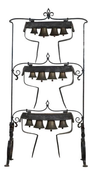 Wrought Iron Latten Bell Stand, Three Tier, English Late 19th C.