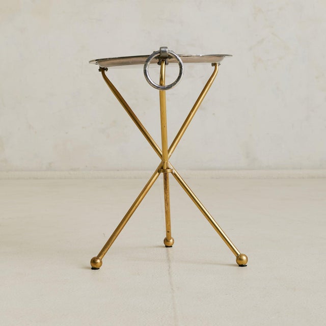 1960s Spanish Brass + Silverplate Tripod Tray Table, 1960s For Sale - Image 5 of 9