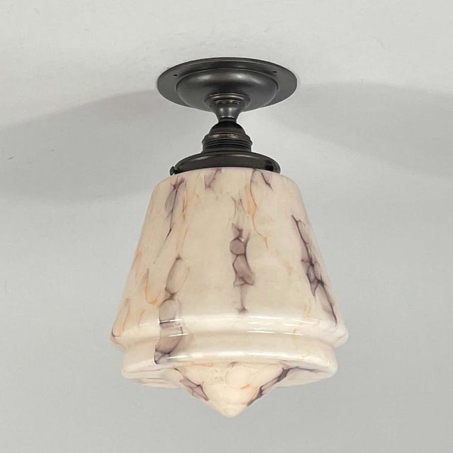 Art Deco Marbled Opaline and Brass Flush Mount, Germany, 1930s For Sale - Image 9 of 16