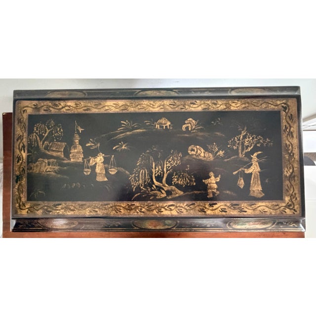 Maitland - Smith Large Regency Style Black and Gold Chinoiserie Decorated Box For Sale - Image 4 of 12