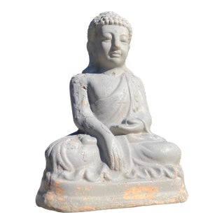 Vintage Cast Stone Lord Buddha Garden Statue in Terra Cotta Mold For Sale