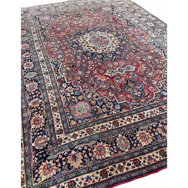 Name: GLOWING Timeless Antique with Blooming Jewel Flora Size: 9.11 x 13.9 Age: Antique, C. 1940's Pile: Low/Medium with...