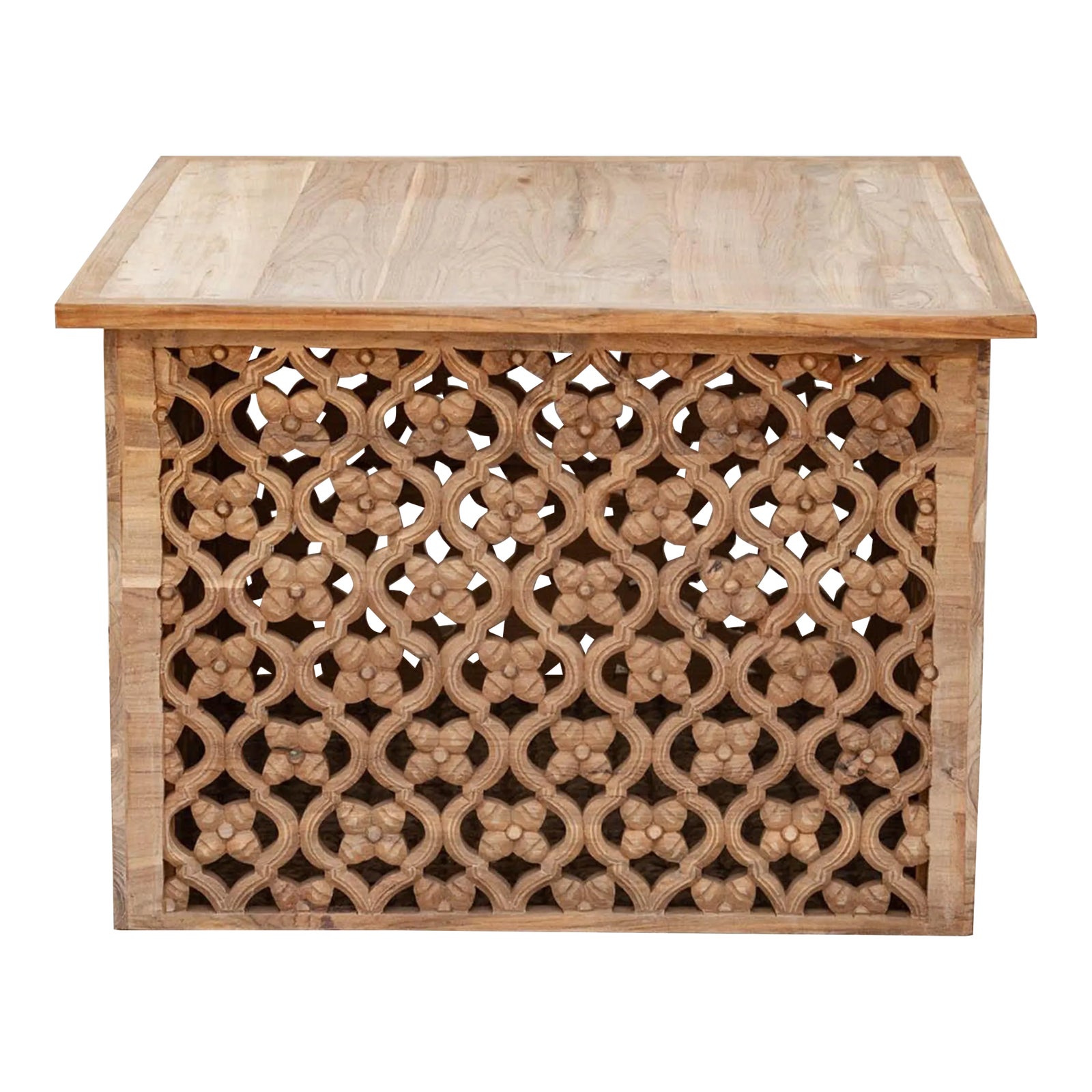 Finely Carved Floral Jali Square Coffee Table | Chairish