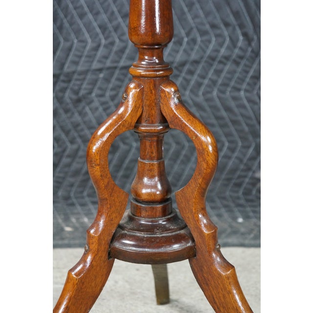 Brown Antique Victorian Mahogany Round Plant Candle Stand Sculpture Pedestal Tripod For Sale - Image 8 of 15