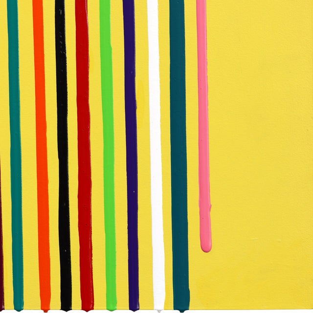 Yellow Drip II - Original Modern Yellow Abstract Acrylic and Aluminum Art on Wood Panel For Sale In Los Angeles - Image 6 of 10