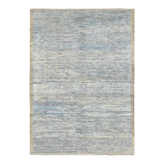 Blue Modern Hand Knotted Wool Rug For Sale