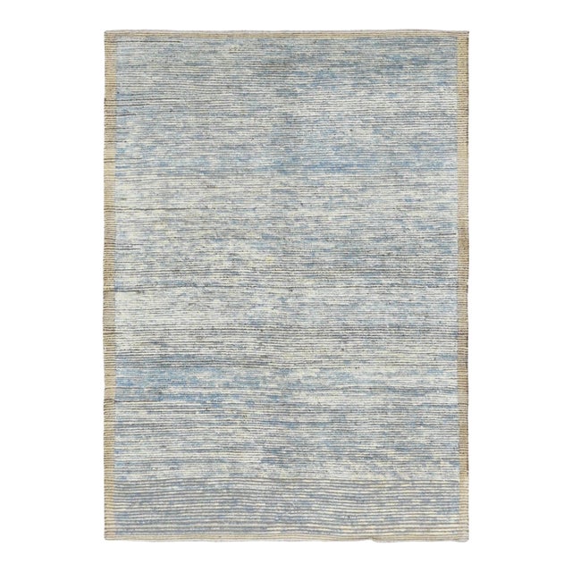 Blue Modern Hand Knotted Wool Rug For Sale
