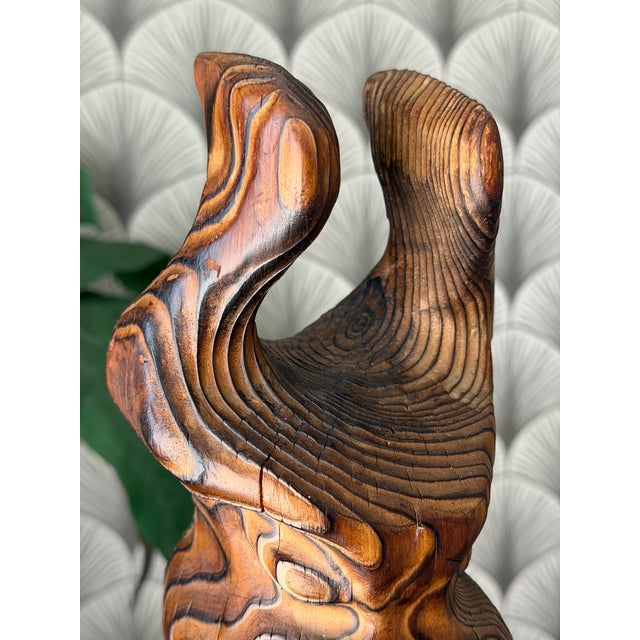 Brown Vintage Mid-Century Modern Retro 1960s Tiki Polynesian Wood Carved Brutalist Sculpture Attributed to Witco For Sale - Image 8 of 18