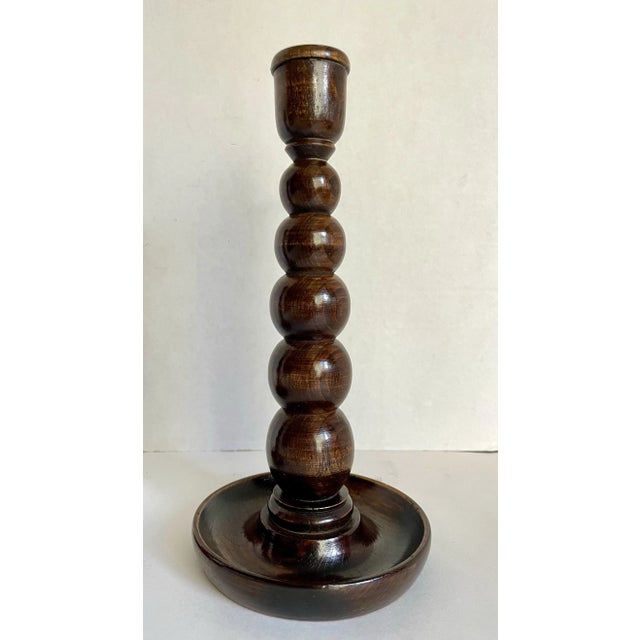 1920's English Descending "Bobbin" Solid Wood Candlestick Holders For Sale - Image 4 of 9