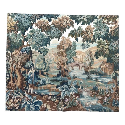 Mid-Century Handwoven Aubusson The Man Near the River Tapestry, 1970s For Sale