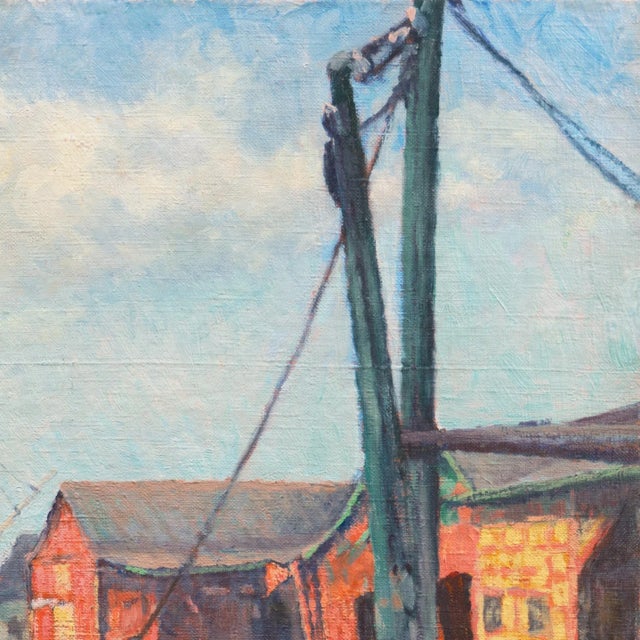 1920s 'The Old Wharf', American School Marine Figural, Circa 1925, Nautical Oil, Industrial Harbor For Sale - Image 5 of 9