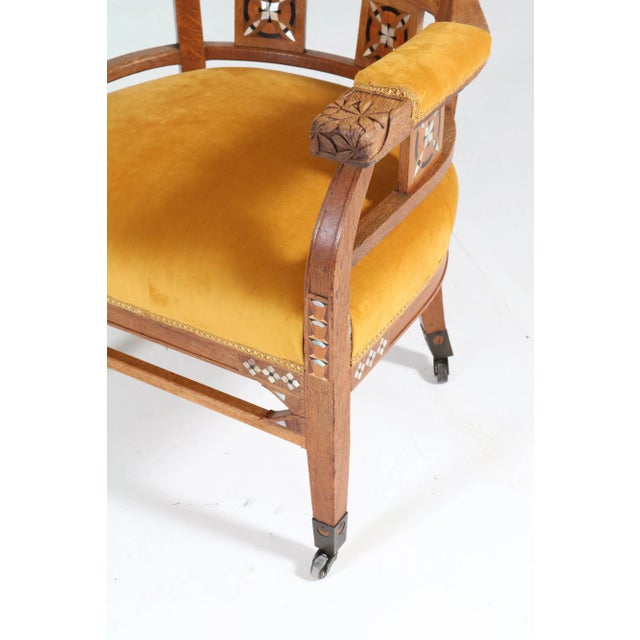 Metal Set of Antique Art Nouveau Oak Armchairs from H.F. Jansen & Zonen Hofleverancier For Sale - Image 7 of 10