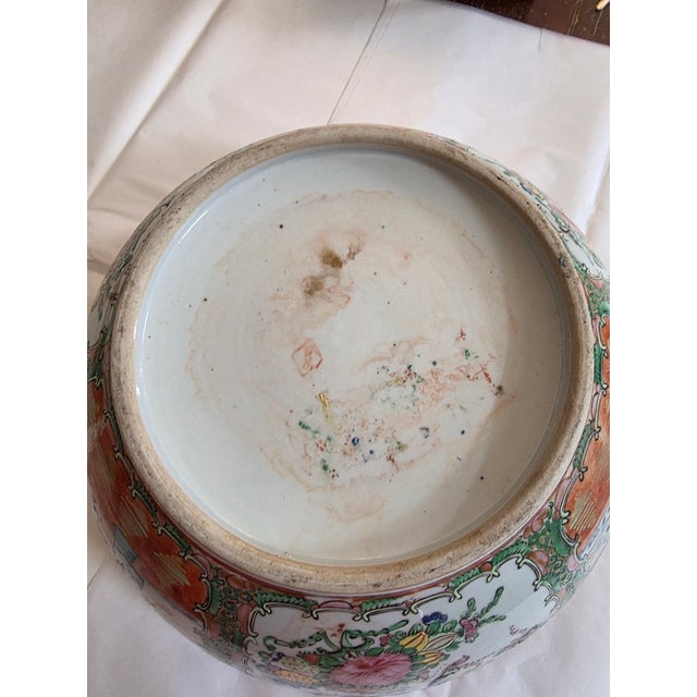 Ceramic Large Antique Rose Medallion Punch Bowl For Sale - Image 7 of 16