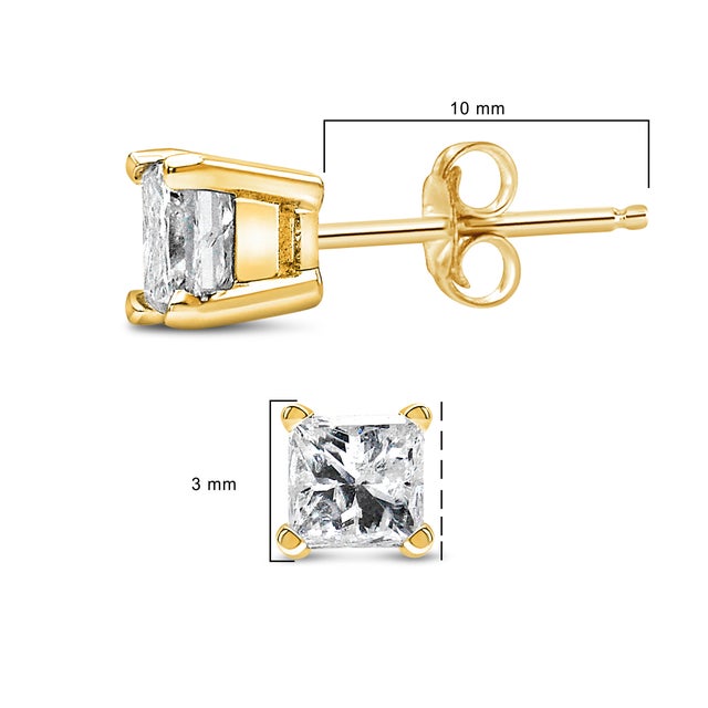 Haus of Brilliance IGI Certified 14k Yellow Gold 1/3 cttw 4-Prong Set Princess-Cut Solitaire Diamond Push Back Stud Earrings (N-O Color, SI1-SI2 Clarity) For Sale - Image 4 of 6