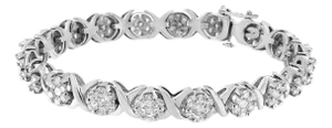 14K White Gold 6-1/3 Cttw Round Brilliant-Cut Diamond Round Cluster & X-Link 7" Tennis Bracelet (I-J Color, SI2-I1 Clarity)