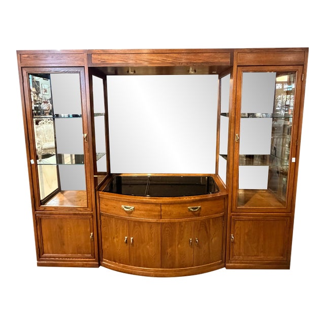 Thomasville Oak Vintage Wall Unit Cabinet For Sale
