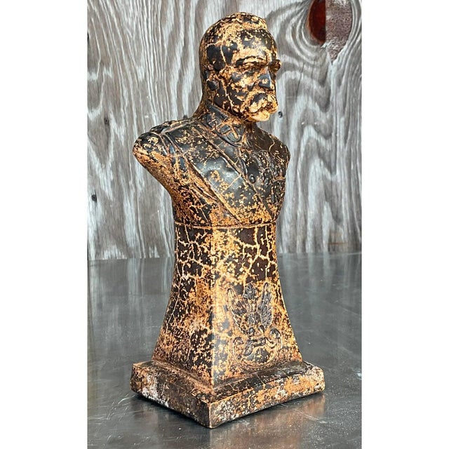 Coffee Vintage Patinated Plaster Military Officer Bust For Sale - Image 8 of 14