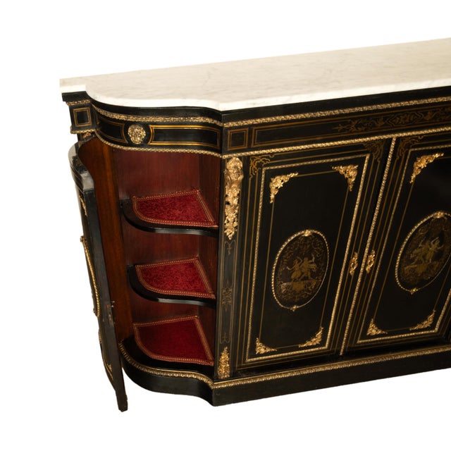 19th Century French Napoleon III Ormolu & Marble Ebonized Cabinet Sideboard 1860 For Sale - Image 9 of 17