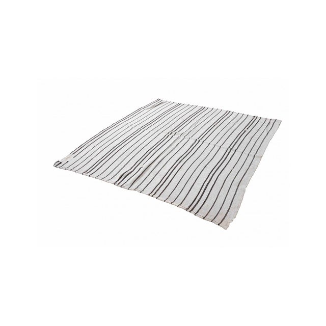 Mid-Century Modern Striped Vintage Turkish Hemp Kilim Rug - 5`6" X 6`1" For Sale - Image 3 of 6