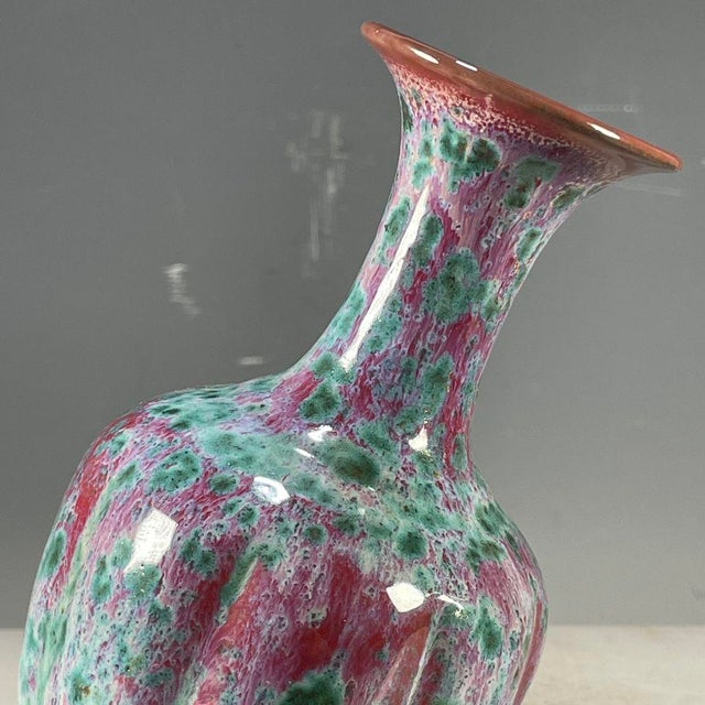 Vintage Chinese Jun-Style Flambe Glazed Faceted Vase For Sale In Los Angeles - Image 6 of 8