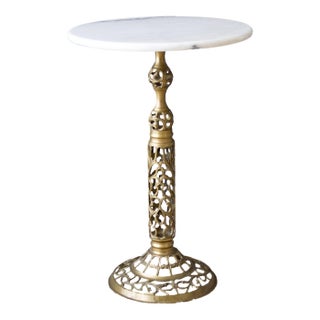French Style Marble and Pierced Brass Filigree Drink Table or Plant Stand For Sale