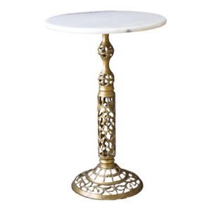 French Style Marble and Pierced Brass Filigree Drink Table or Plant Stand
