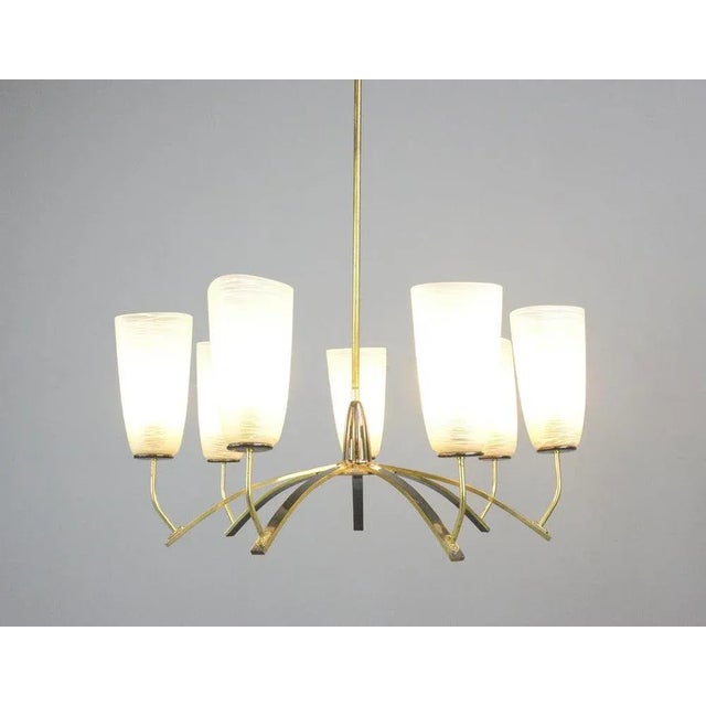 Large Mid-Century Brass & Glass Chandelier, 1960s For Sale - Image 9 of 12