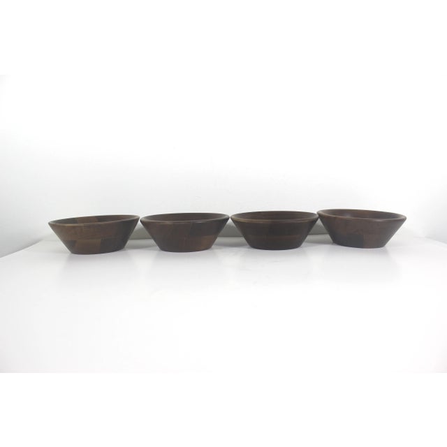 Set of 4 Real Walnut Wood Bowls Vintage Mid-Century Modern For Sale - Image 4 of 7