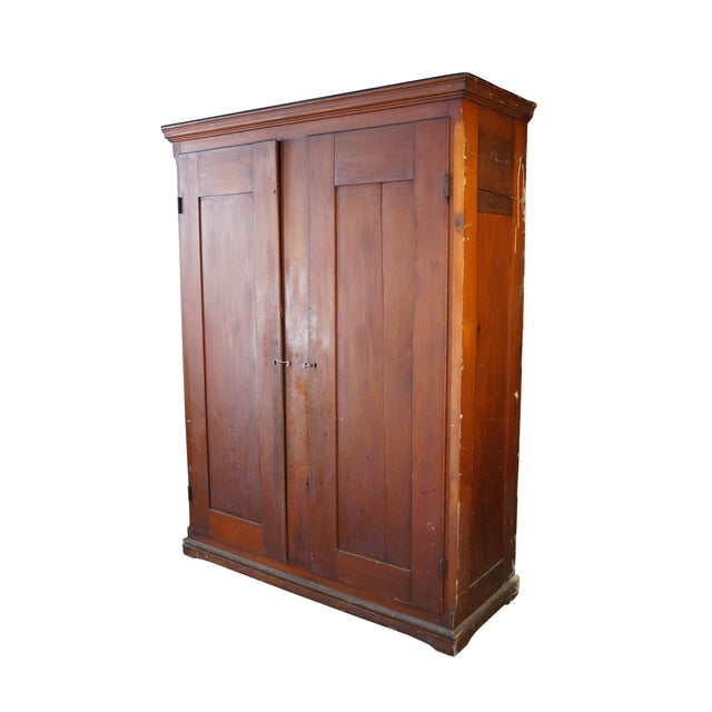 Victorian Primitive Antique American Victorian Poplar Closet Cupboard Linen Press Cabinet For Sale - Image 3 of 18