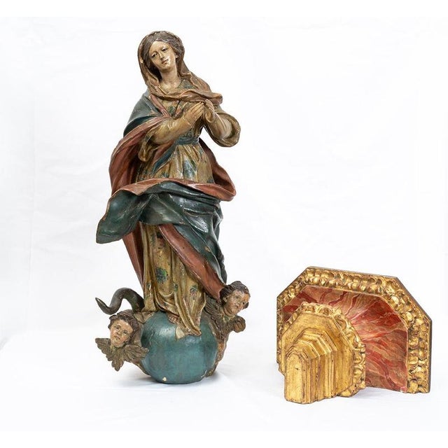 Neapolitan Artist, Sculpture of the Immaculate Virgin Mary, 18th Century, Polychrome Wood For Sale - Image 3 of 3