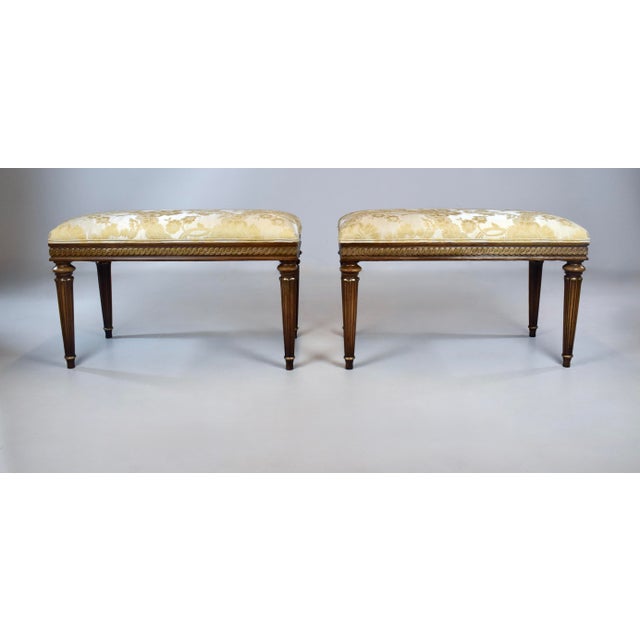 Louis XVI Style Benches After Baker Furniture, Giltwood & Silk, 1960s For Sale - Image 13 of 13