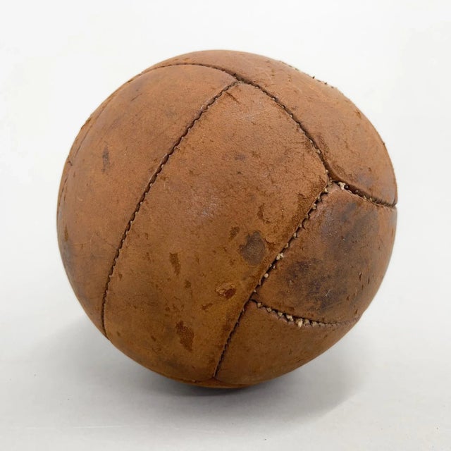 Vintage Brown Leather Medicine Ball, 1930s For Sale - Image 3 of 7