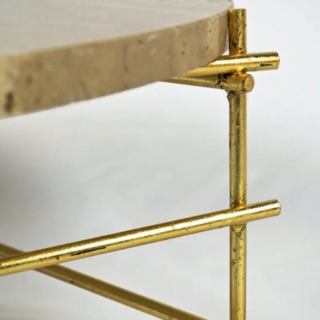 Italian Stilts Coffee Tables in Travertine & Gold Leaf, Set of 4 For Sale - Image 5 of 9