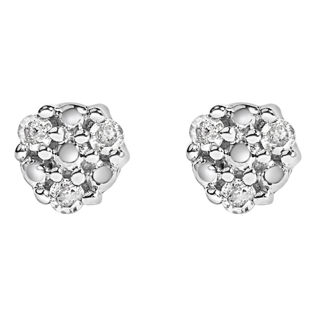 .925 Sterling Silver 1/10 cttw Prong Set Round-Cut Trio Diamond Stud Earrings (I-J Color, I3 Clarity) For Sale