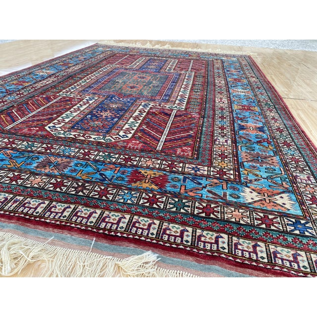 Red Vintage Kazak Wool Rug, Red Star Medallion For Sale - Image 8 of 11