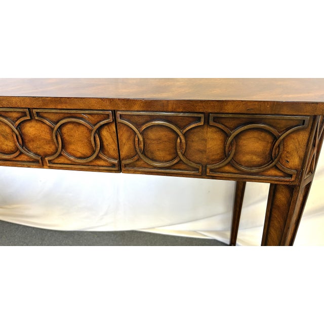 Theodore Alexander Mahogany Console Table With Center Drawer and Circular Pattern Apron For Sale - Image 11 of 17
