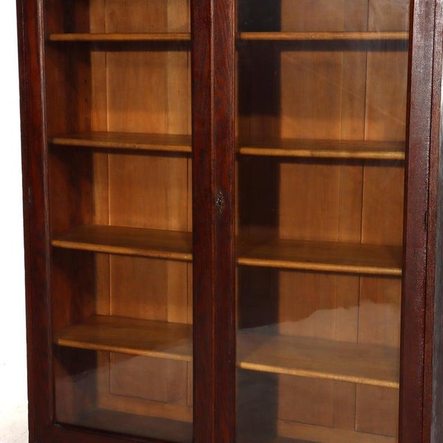 Arts & Crafts Oak 2-Door & 2-Drawer Bookcase With Cutout Gallery C1910 For Sale - Image 12 of 16