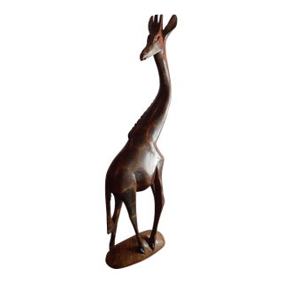 Vintage Handcarved Wood Giraffe Figurine For Sale