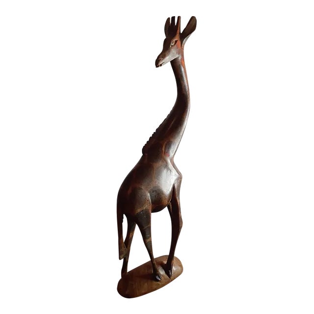 Vintage Handcarved Wood Giraffe Figurine For Sale