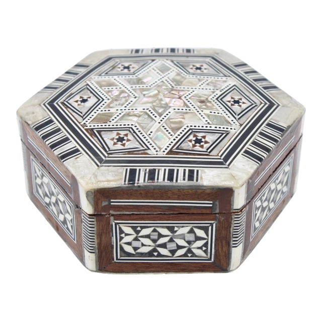 Hexagon Handmade Inlaid Mother of Pearl Jewelry Box For Sale