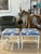 Vintage Pair Faux Bamboo Metal Benches Ottomans Stools Blue & White Palms For Sale - Image 9 of 12