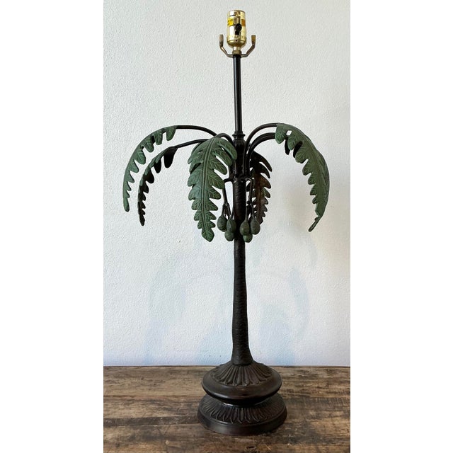 Metal Vintage Bronze Palm Tree Lamp For Sale - Image 7 of 12